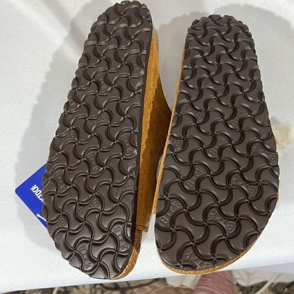 BIRKENSTOCK ARIZONA SHEARLING SANDALS NWT BROWN WHITE FUR - Picture 7 of 10